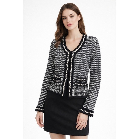 White House Black Market Jackets & Blazers - White House Black Market Womens Pearl Tweed Knit Cardigan Jacket Size Small